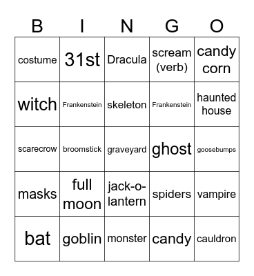 Halloween Bingo Card