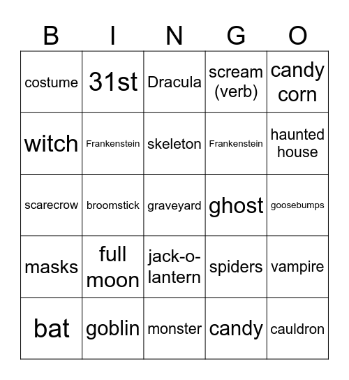 Halloween Bingo Card