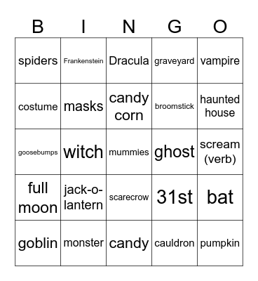 Halloween Bingo Card