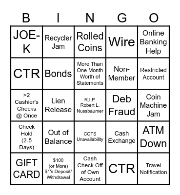 First Community Credit Union- Tellers Bingo Card