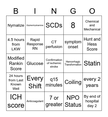 Stroke BINGO Card