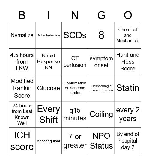 Stroke BINGO Card