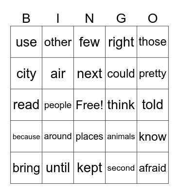 First Grade HFW Bingo Card