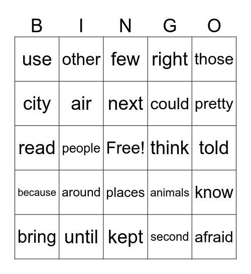 First Grade HFW Bingo Card