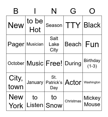 Unit 3 Bingo Card