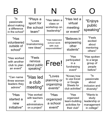 LEADERSHIP BINGO Card