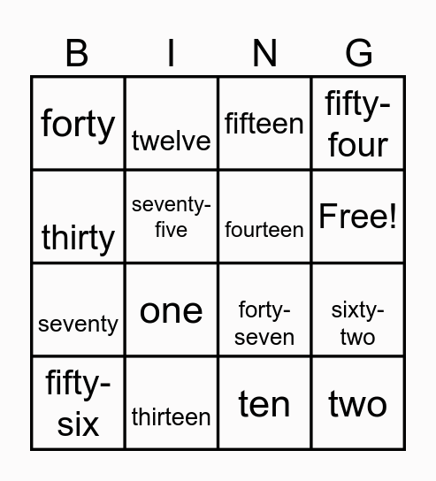 bingo ingles Bingo Card