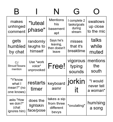 Stream Bingo Card