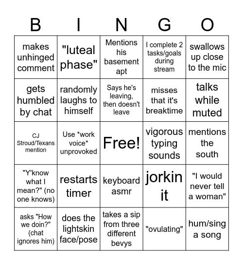 Stream Bingo Card