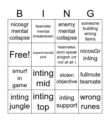 Untitled Bingo Card