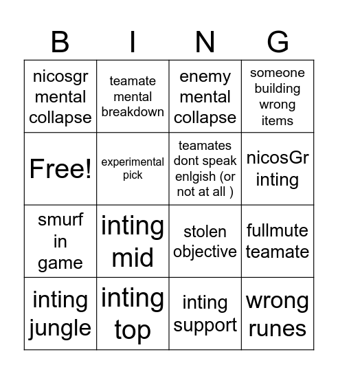Untitled Bingo Card