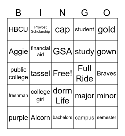 College Bingo Card