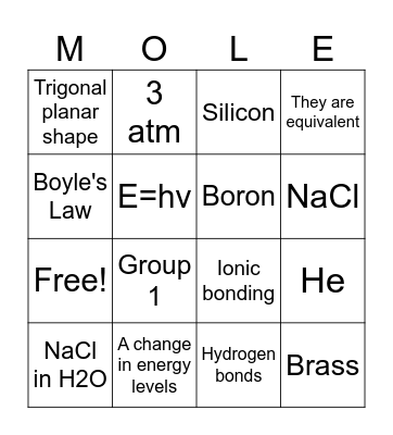 MOLE Day Bingo Card