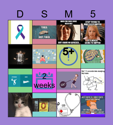 Major Depressive Disorder Bingo Card