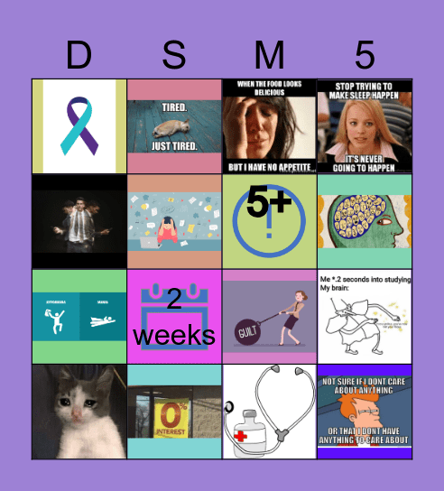 Major Depressive Disorder Bingo Card