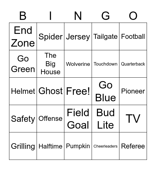 Michigan/Michigan State Football Bingo Card