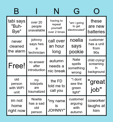 Nightshift Bingo Card