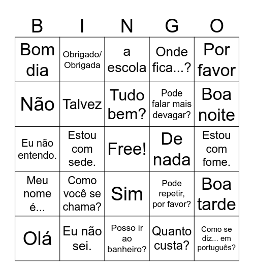 Portugiesisch Bingo Card