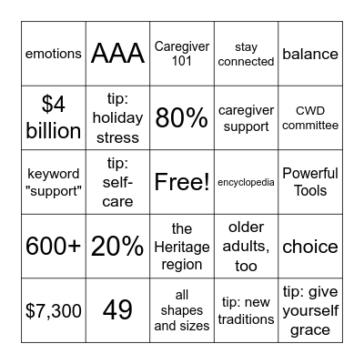 Caregiver Wellness Day BINGO Card