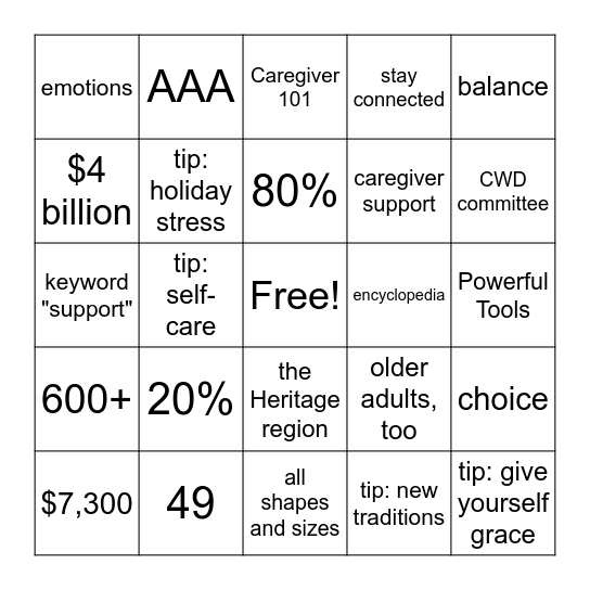 Caregiver Wellness Day BINGO Card