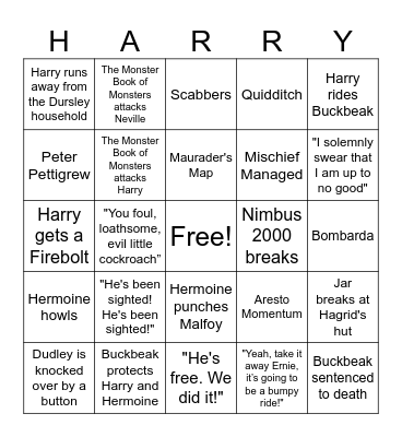 Harry Potter Movie Bingo Card