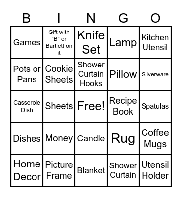 Gift Opening Bingo Card