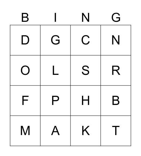Alphabet BINGO Card