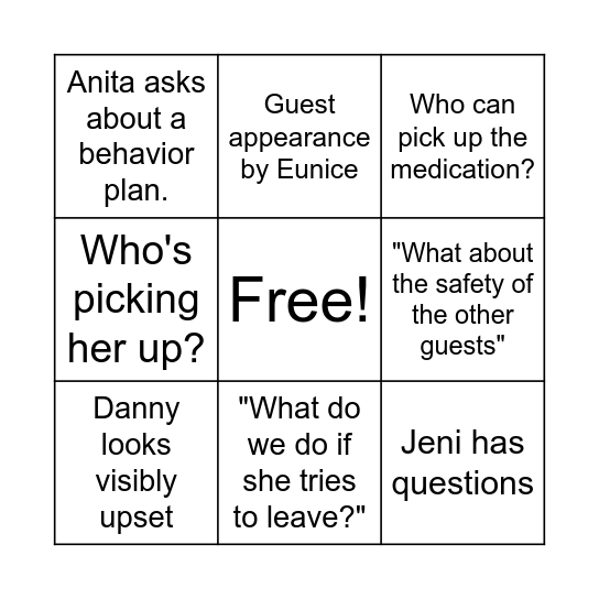 Respite Bingo Card