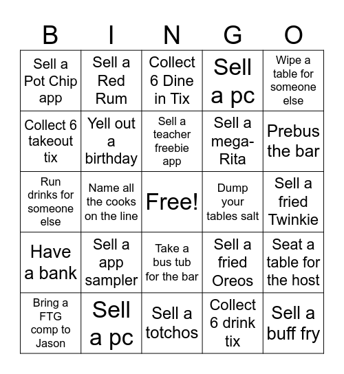 Server bingo Card