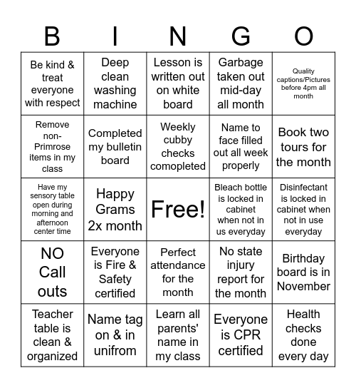 November Bingo Card