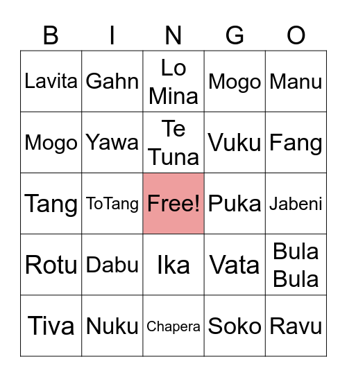 Survivor Tribe Name Bingo Card