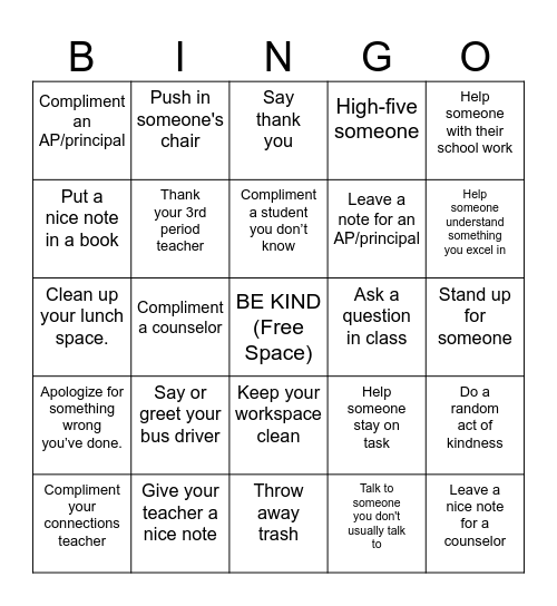 WORLD KINDNESS DAY Bingo Card