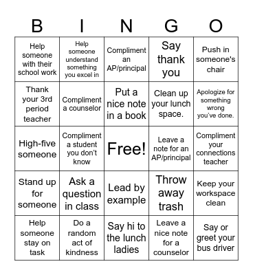 World Kindness Day Bingo Card