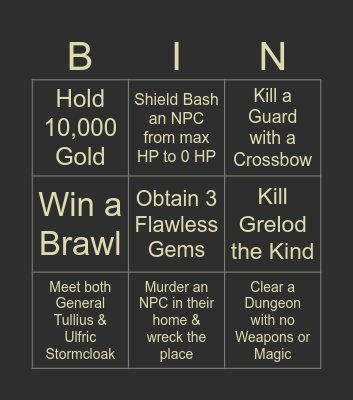 Skyrim Randomizer Bingo Card