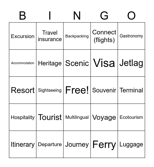 Travel Vocabulary Bingo Card