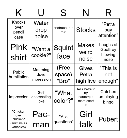 Kussner Bingo Card