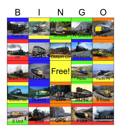 Tourist Railway Lines that I would like to go someday with PWP Bingo Card