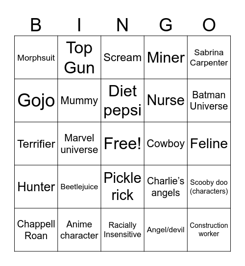 San Ant Halloween Costumes Bingo Card