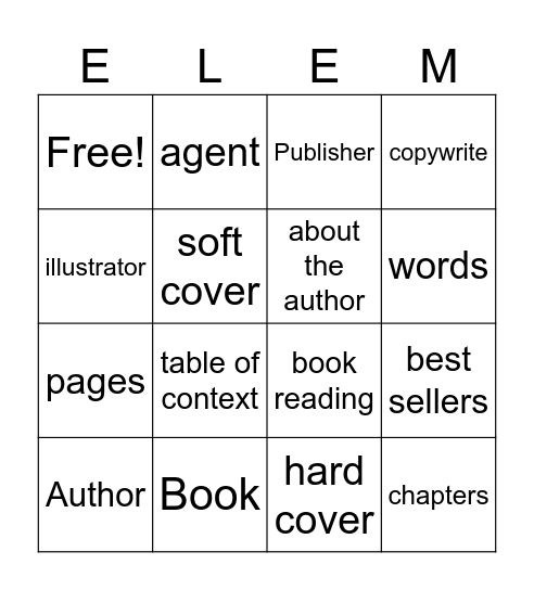 All about a book and reading Bingo Card