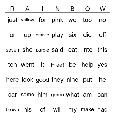 100 Sight Words (all) Bingo Card
