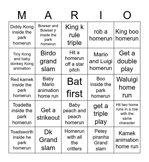 Mario super sluggers bingo Card