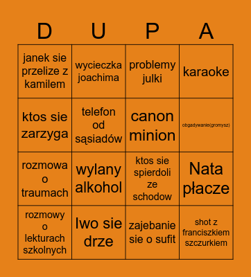 HALLOWEEN ROZPIERDUCHA Bingo Card