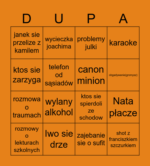 HALLOWEEN ROZPIERDUCHA Bingo Card