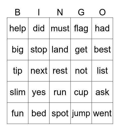 2nd Grade Short Vowel Bingo Card