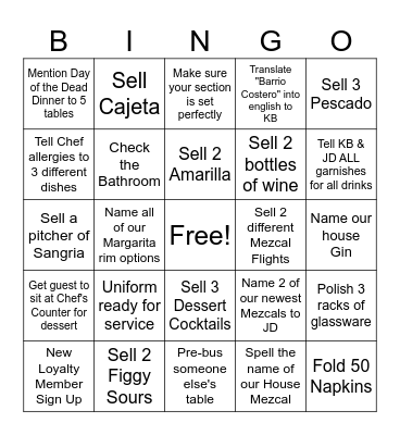 Barrio Bingo 10/25 & 10/26 Bingo Card