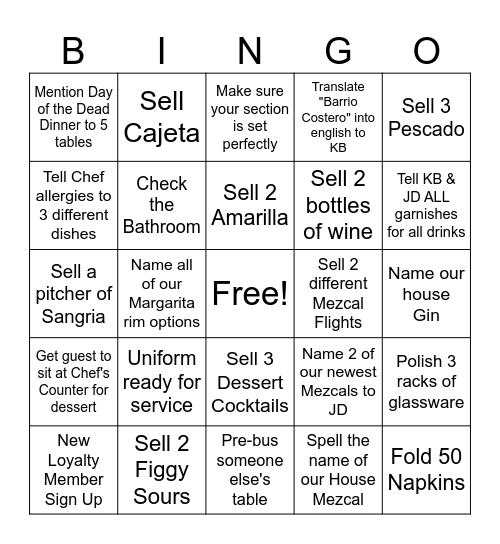 Barrio Bingo 10/25 & 10/26 Bingo Card