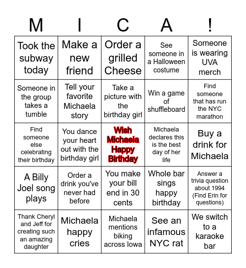 Happy Birthday Bingo Card