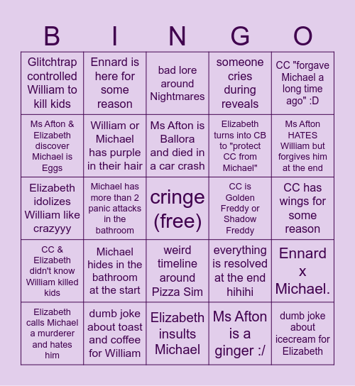 AFTON FAMILY STUCK IN A ROOM FOR 24 HOURS Bingo Card