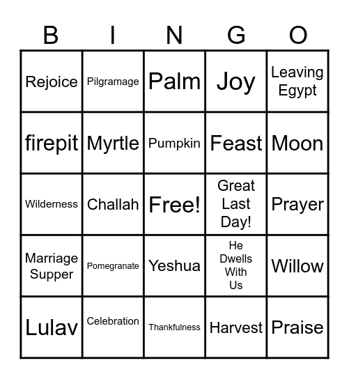 Sukkot Bingo Card