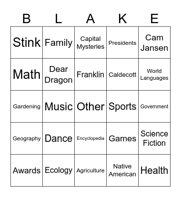 Blake Bulldogs Read! (1st/2nd Grade) Bingo Card